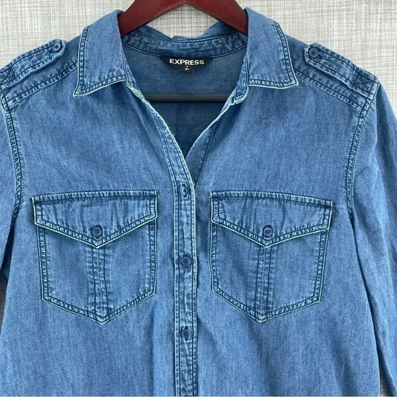 Express Long Sleeve Button Up Cotton Blend Women's Shirt SP  -7755/9 - Picture 2 of 9